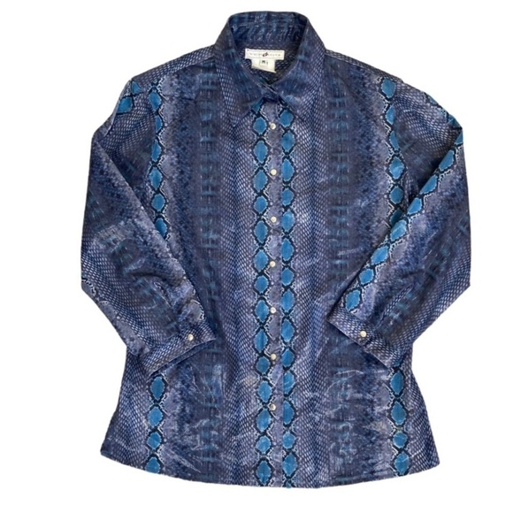 Vintage Y2K Vertigo Paris Snakeskin Reptile Print Button-down Snap Closure Blue - Picture 1 of 15